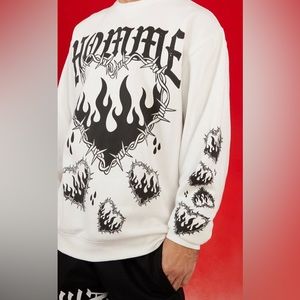 Boohoo Man Oversized Barbed Heart ❤️‍🔥❤️‍🩹Wire Graphic Sweatshirt - NWT